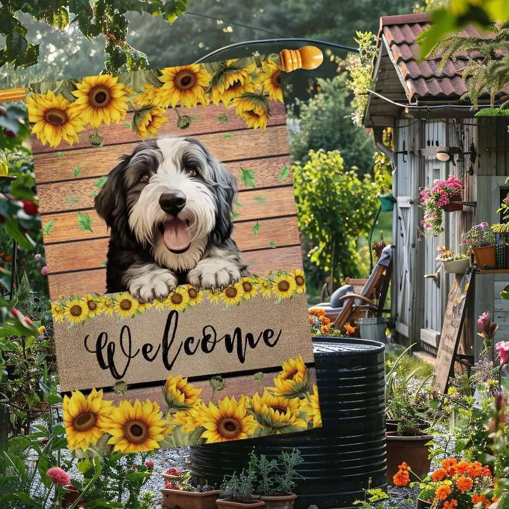 Vomokim Sunflower Garden Flag Dutch Shepherd Dog Floral Seasonal Flag Summer Spring Yard Outdoor Decoration Small Flag 12.5x IIC
