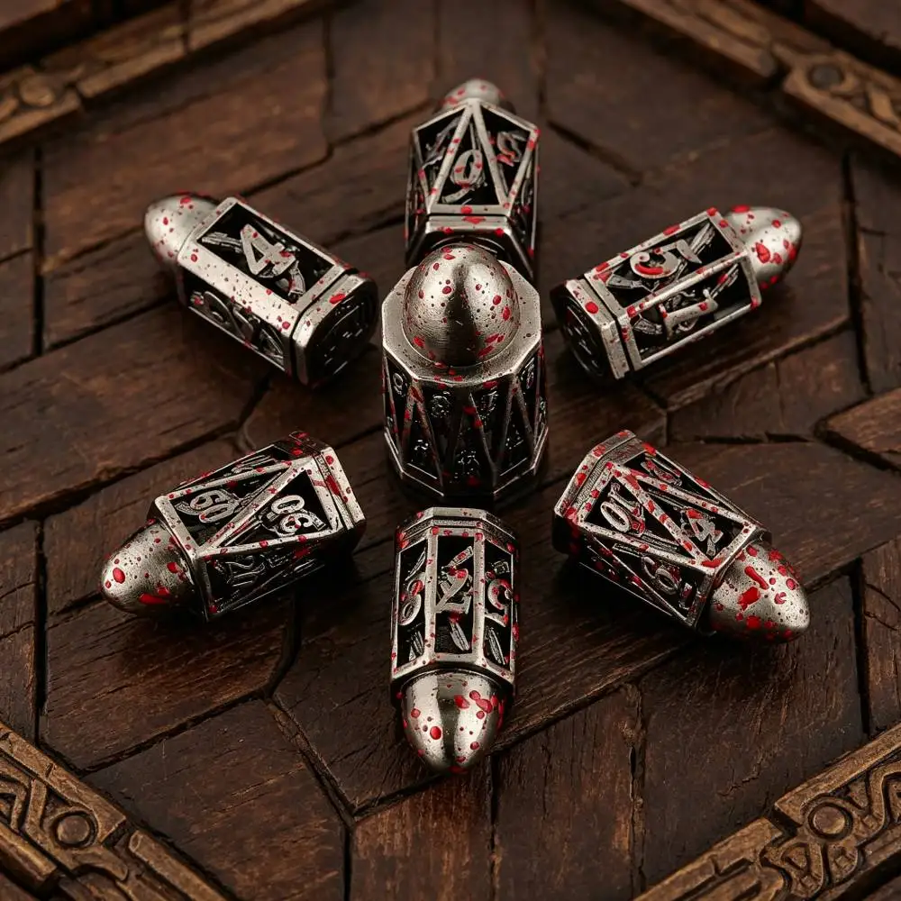 

Набор металлических кубиков-пуль 2026 для настольных ролевых игр DND (Dungeons and Dragons) и TRPG, креативные металлические кубики-пули для настольных игр