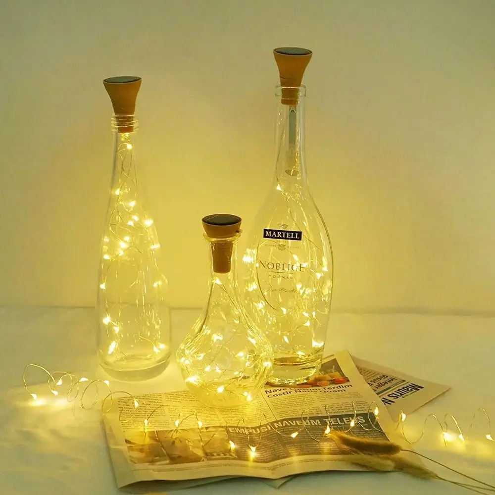 Portable Cork Shape Solar Lights, 10LED, 20LED, Corda, Guirlanda, Natal, Decoração de casa, Fairy Lights