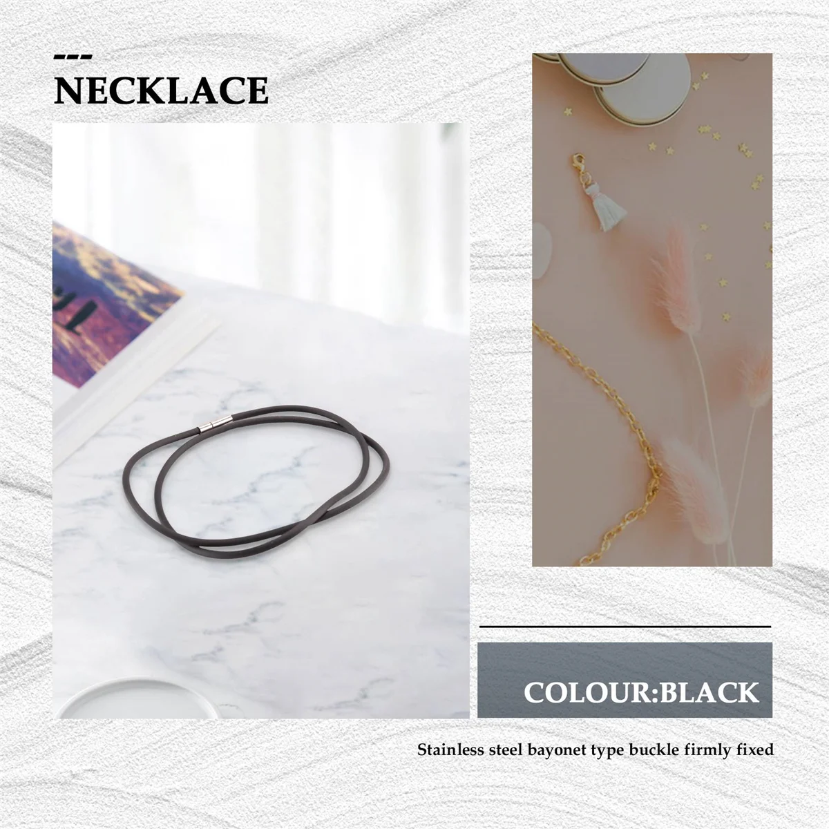 Collana con cordino in caucciù nero FZFZ da 3 mm con chiusura in acciaio inossidabile - 22 pollici