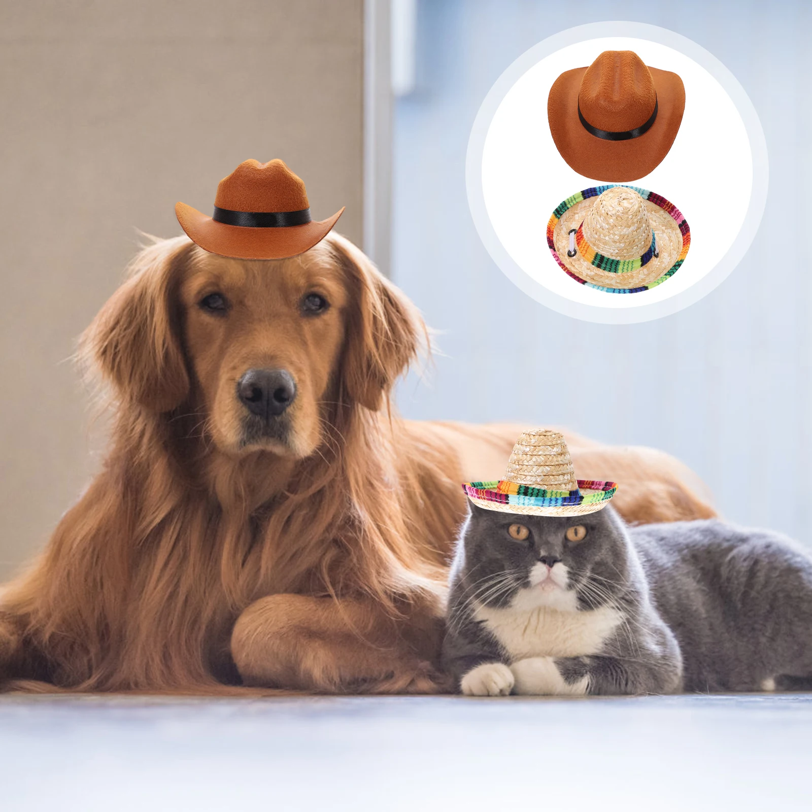 

2pcs Pet Cowboy Hat Cat Straw Party Headwear Lovely Dog Hats High Quality Fashion Safe Fabrics Christmas Birthdays Pet Supplies