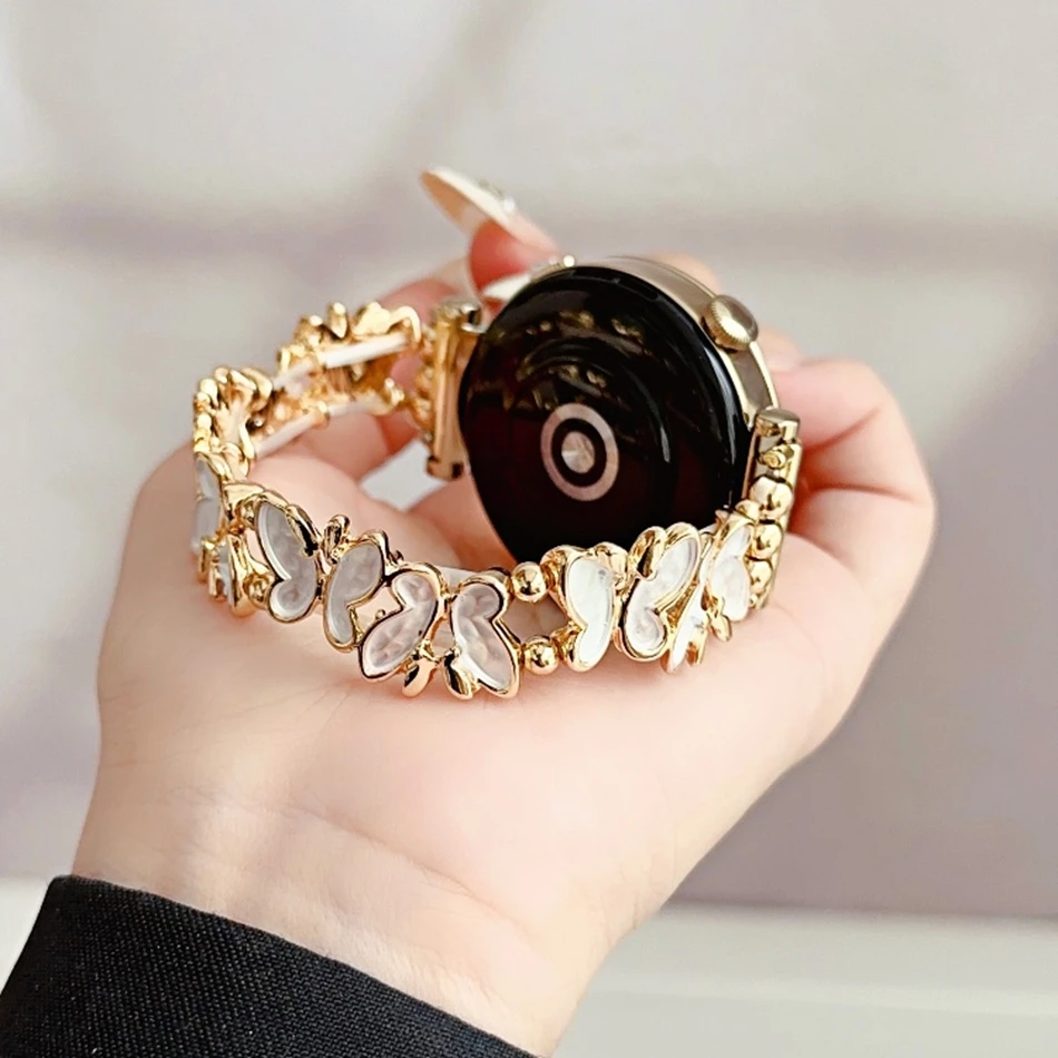 18/20/22MM Band For Samsung Galaxy Watch 7 6 4 Classic 5 Pro Luxury Retro Butterfly Metal Elastic Bracelet Strap Amazfit Bip GT2