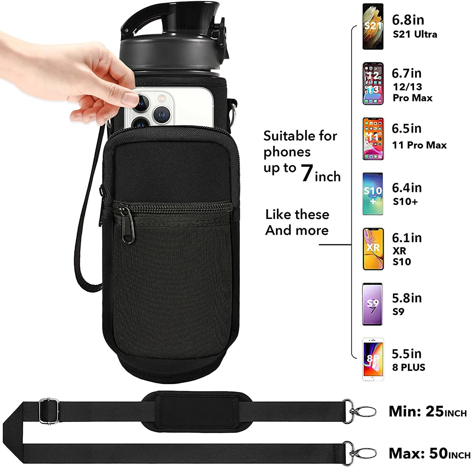 32 oz Water Bottles With Straw  Strap  Water Bottles with Times to Drink Reusable Sports Water Bottle with Sleeve Carrier