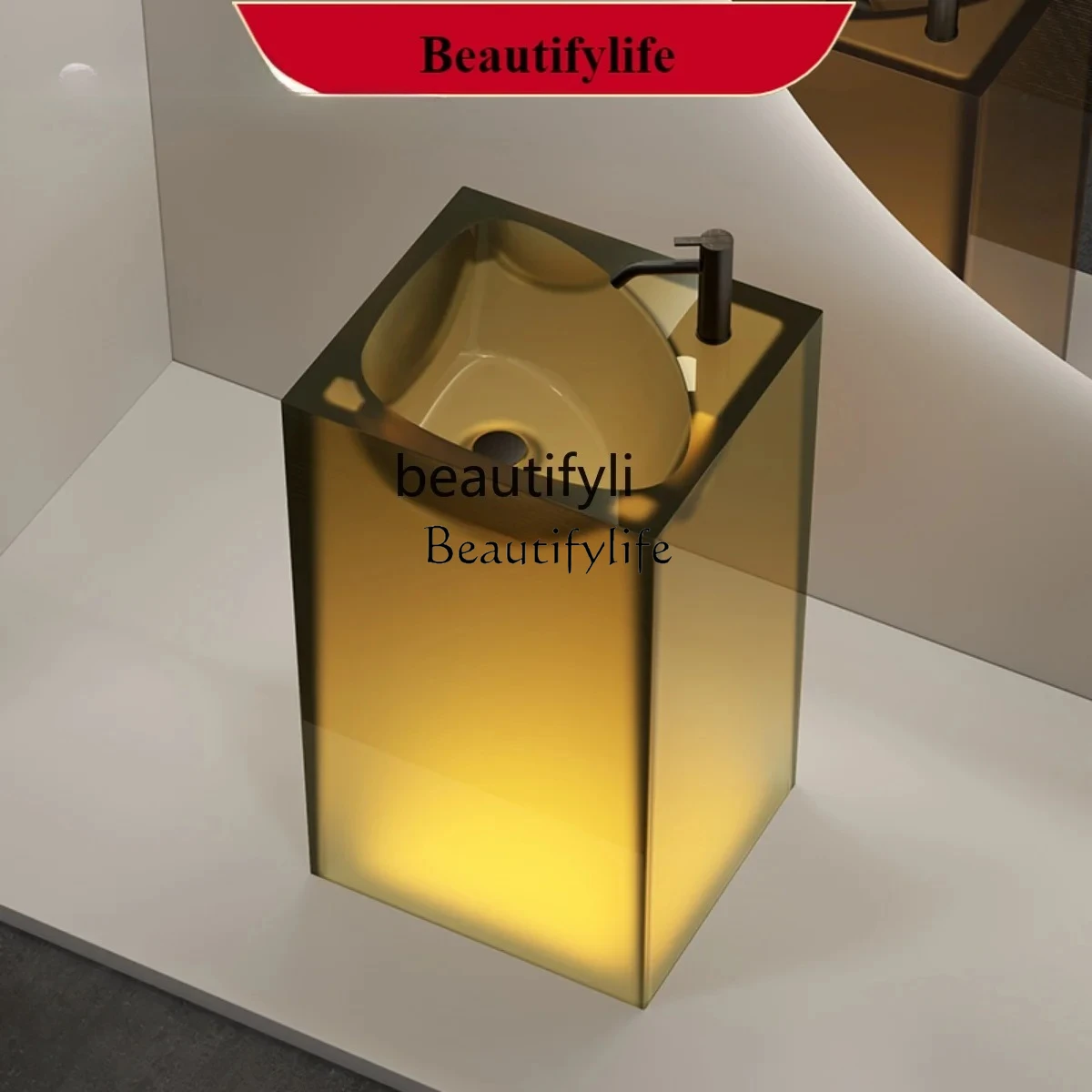 Column basin integrated floor-to-ceiling wash basin transparent resin hotel wash table customization