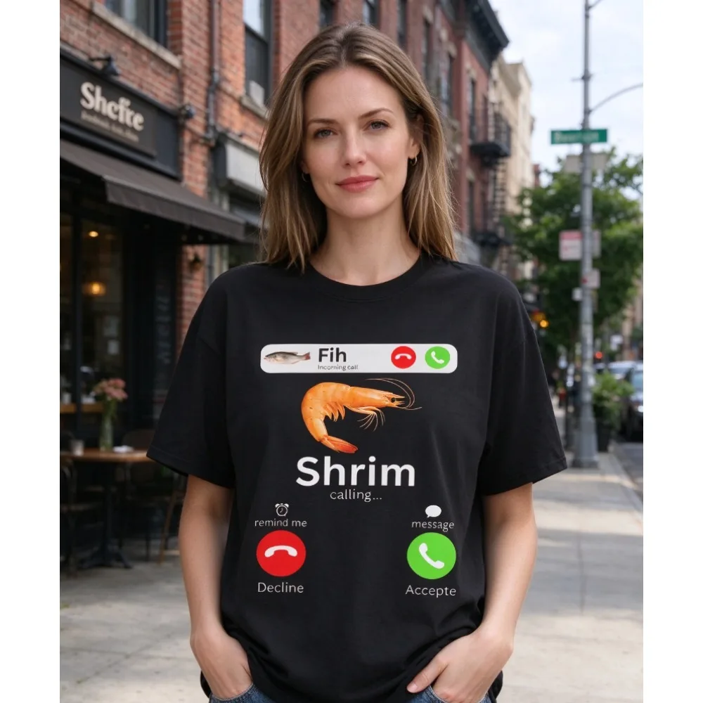 Shrim Is Calling Fih Is Calling Message Decline Accept Tee Shirt for Men Women Gift Clothing Clearance Sales Women Men Clothing