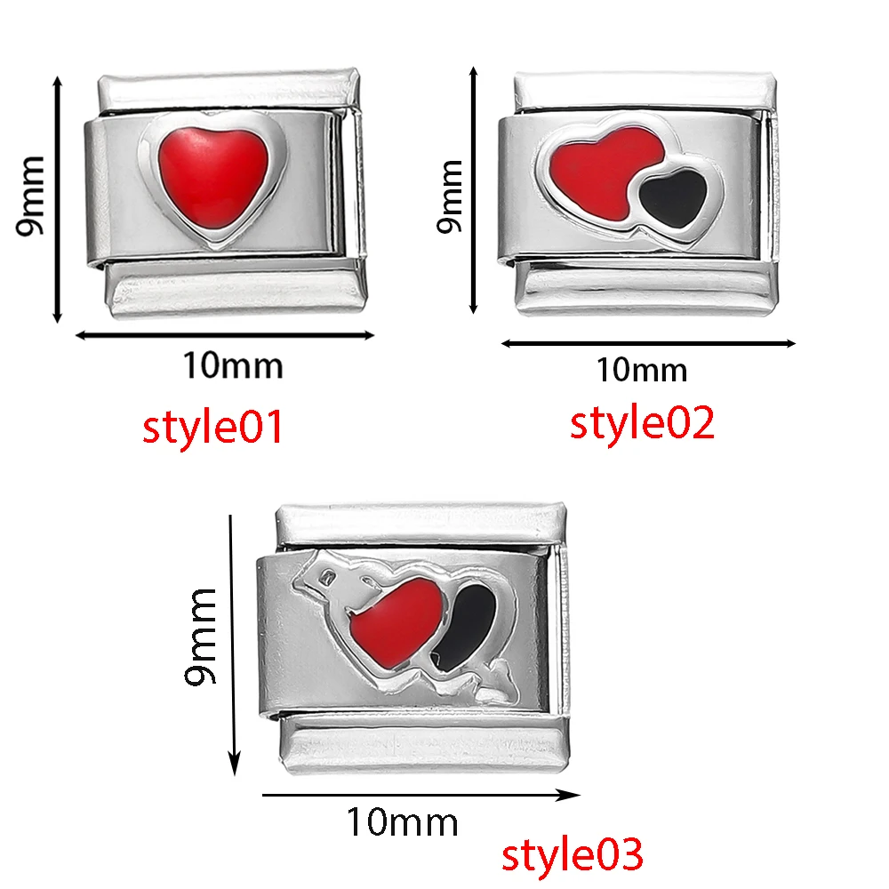1 шт., женские романтические цветные сердечки, блестящие итальянские подвесные звенья, подходят для браслета 9 мм, нержавеющая сталь, DIY Изготовление ювелирных изделий, аксессуары