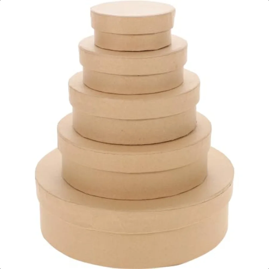 Caixas de presente 5 peças de papel redondo para aninhamento, caixas com tampas, tamanhos variados para artesanato, doces, biscoitos, itens pequenos, decoração de casamento