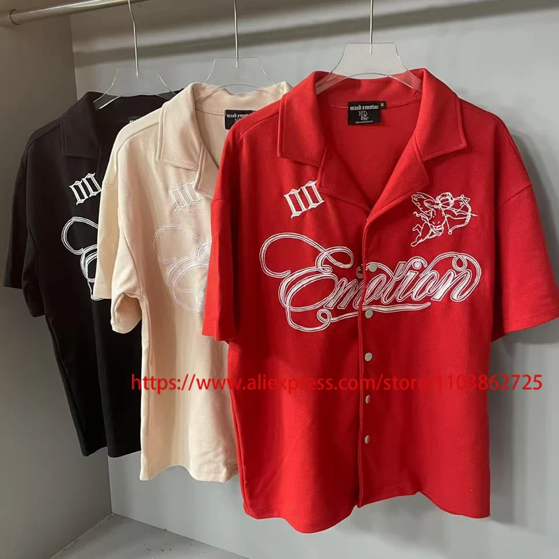 

Niche Waffle Fabric MIXED EMOTION Cardigan Tops High Quality Ten-thousand-needle Embroidery Couple Mixed Emotion T-shirt