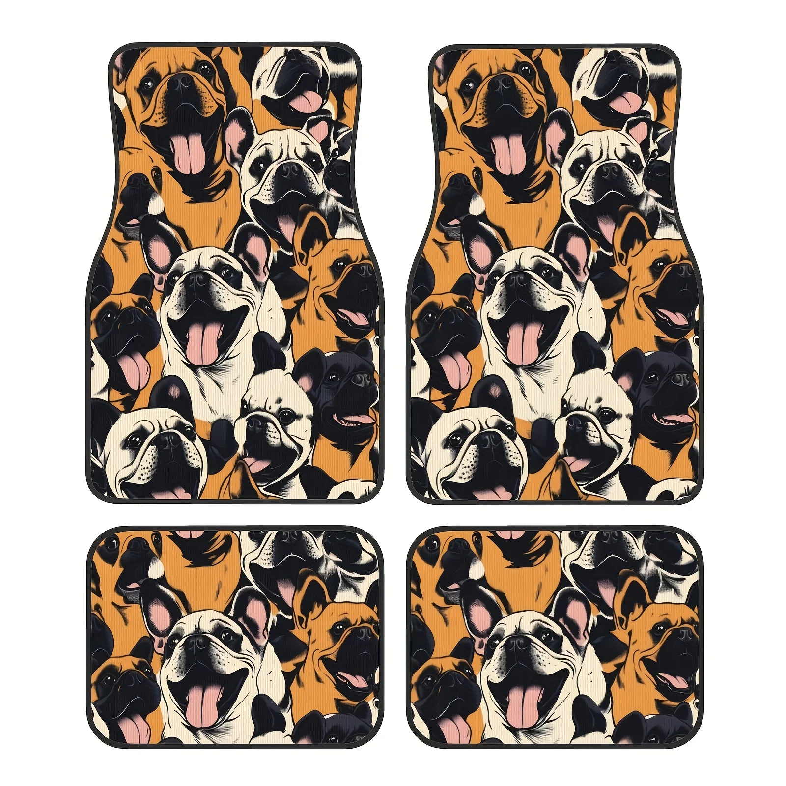 4pcs Cute French Bulldog Pattern Car Mats- Full Coverage Design, Universal Fit For SUVs& Trucks| Soft Pads| Perfect Holiday Gift