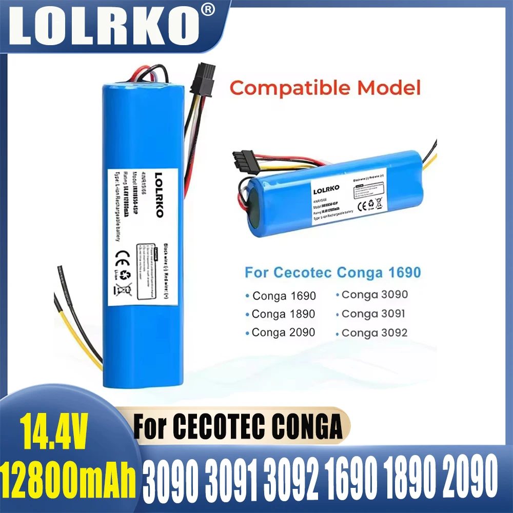 

14.4 Volts 12800mAh CECOTEC CONGA 3090 3091 3092 1690 1890 2090 Robot Vacuum Cleaner Battery Pack Replacement Accessories