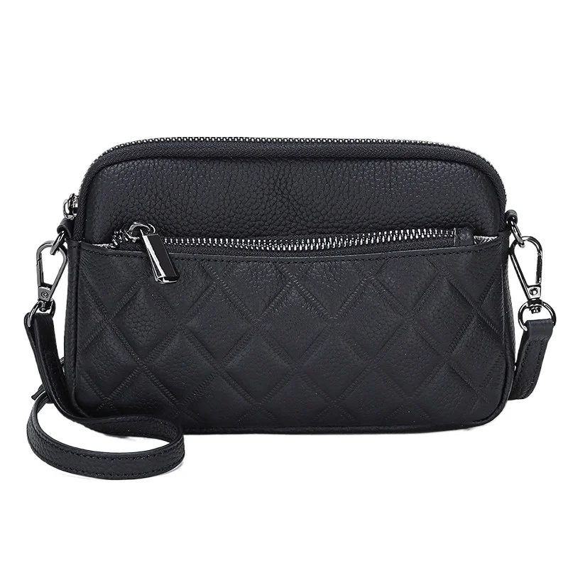 

Women's Quilted Handbag Shoulder Crossbody Bag Genuine Leather Small Clutch Purse Wristlet Casual Evening Trendy