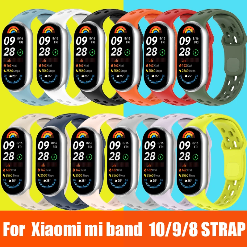 Silicone strap for Xiaomi Mi Band 10 Accessories Sport breathable Bracelet Wristband belt pulseira correa for Xiaomi Mi band 9 8
