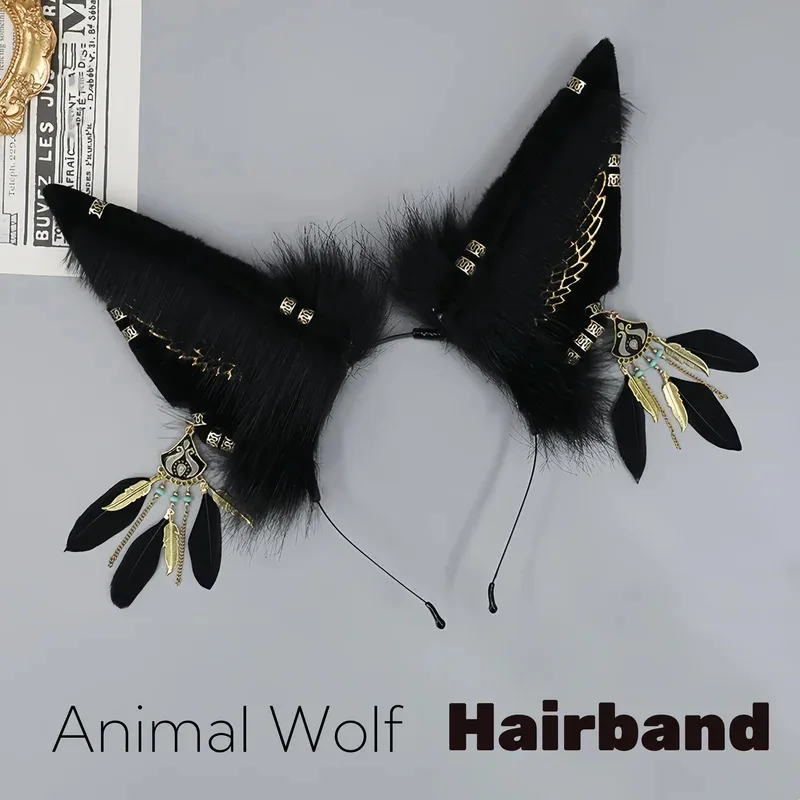 

lili 123Handmade Plush Faux Fur Fox Ear Headband Subculture Dress up Animal Wolf Hairband Halloween Cosplay Cool Party Props