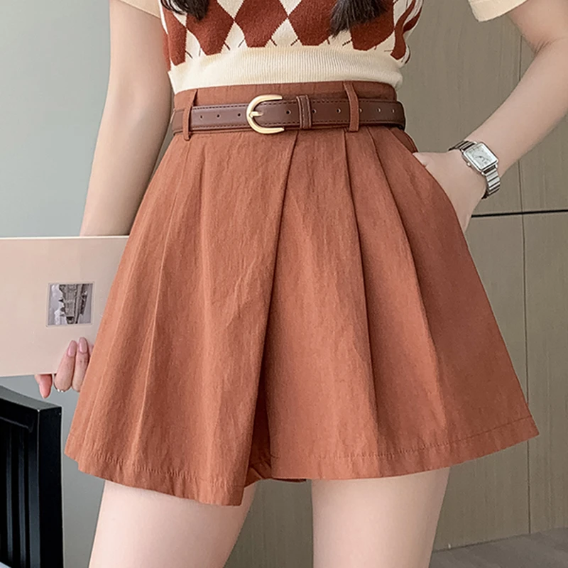 

Summer Korean Women High Waisted Harajuku Mini Short Skirt Ladies Solid Belt Asymmetrical Vintage Loose A-Line Skirt Female