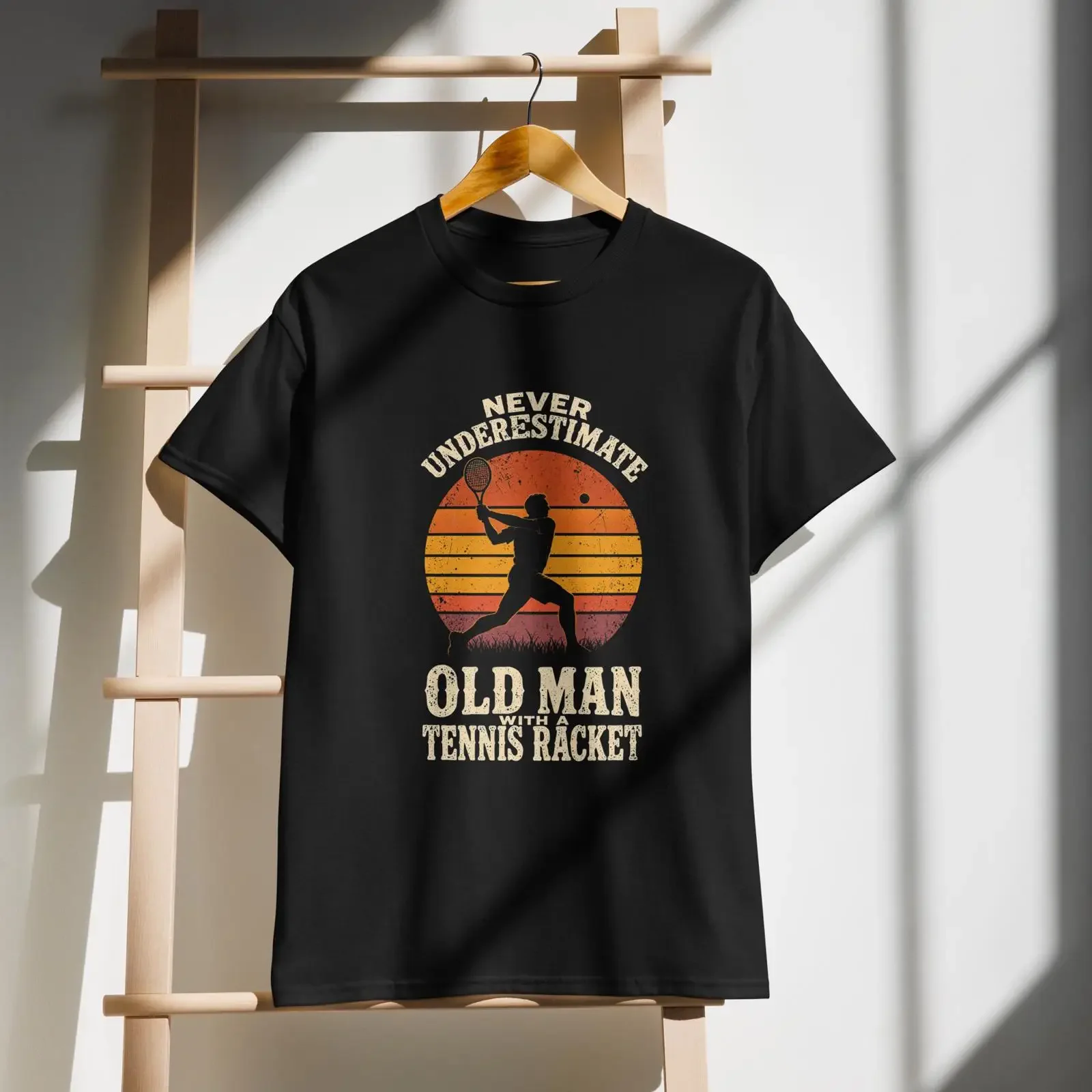 Tennis Player T Shirt Never Underestimates Old Man With Racket Sports For Dad Grandpa vintage Washed Comfortable Stretched