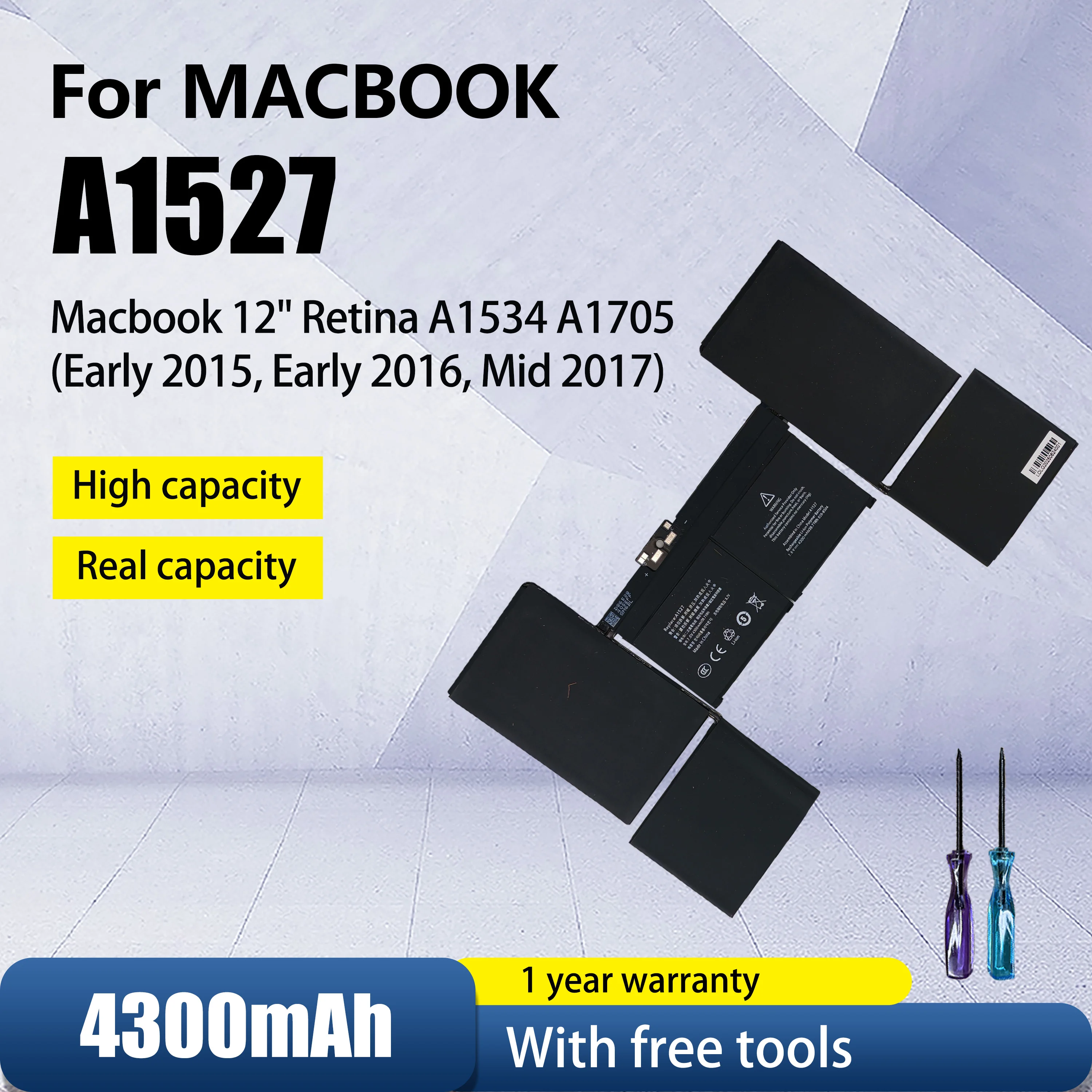 

A1534 A1527 A1705 (Early 2015 Early 2016 Mid 2017) Battery for MacBook 12 Inch Retina EMC 2746 2991 3099 MNYG2 MLHA2 MNYF2 MF855