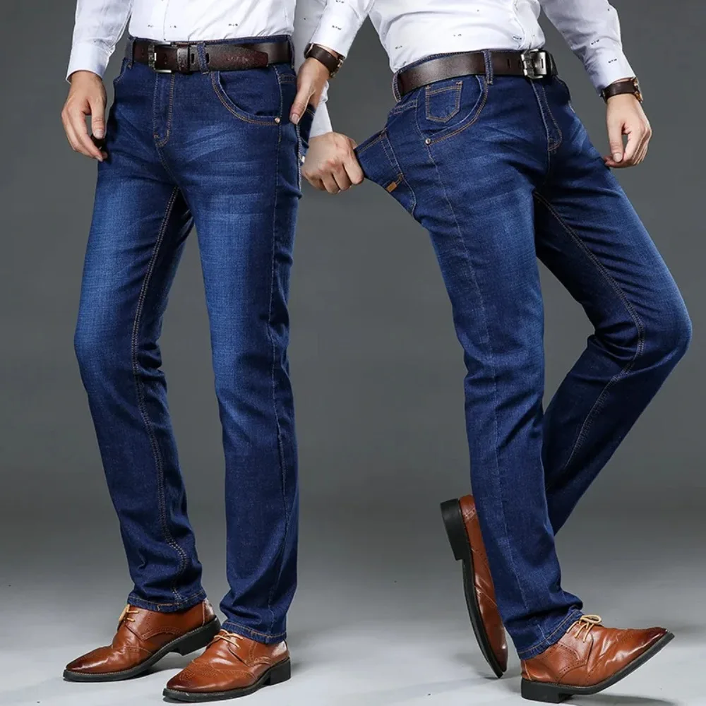 Jeans elasticizzati leggeri larghi dritti 2025 Jeans in denim sottile da uomo casual da lavoro stile classico estivo