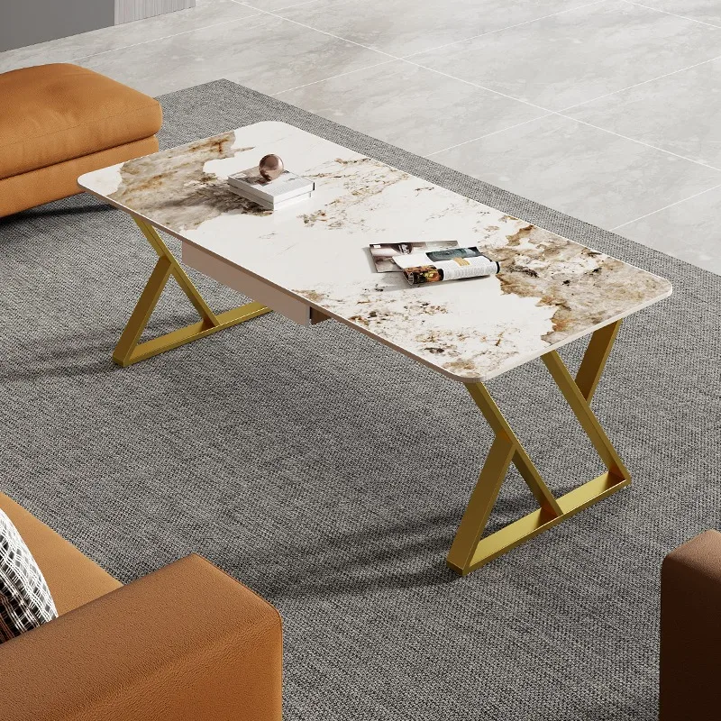 xx- Luxury Modern Dual-Purpose Tea Coffee Table Long Square Design Marble for Small Family Office Reception Tea/Coffee Service*