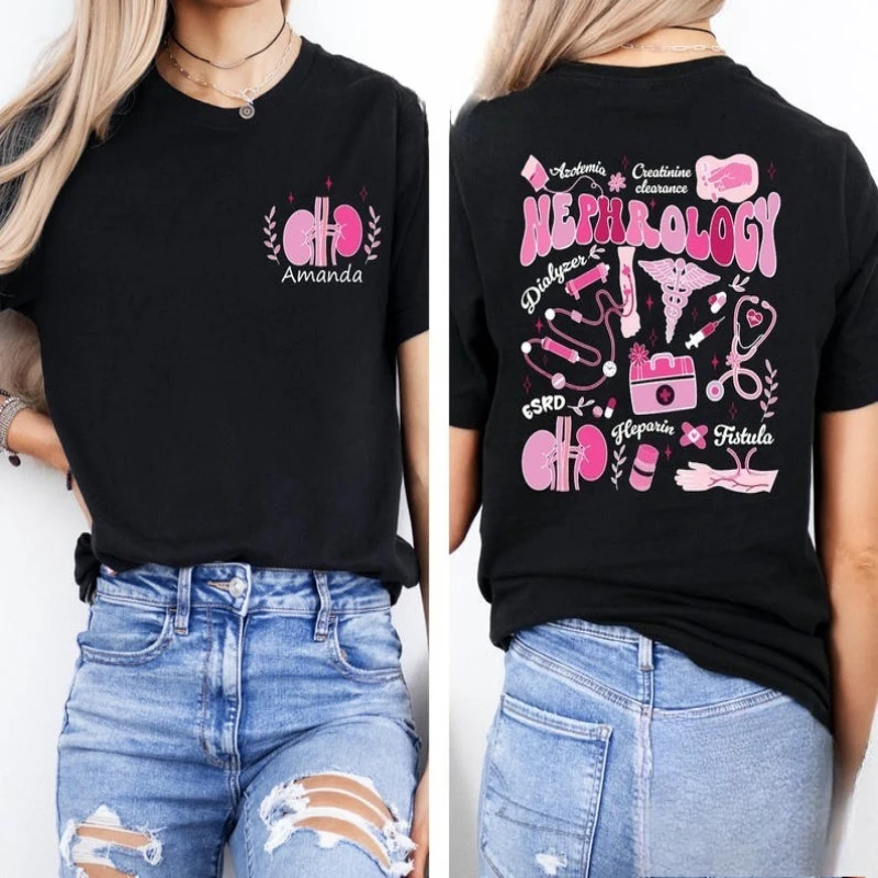 Novedad, camiseta personalizada con estampado de bolsillo para enfermera de diálisis, camiseta técnica de nefrología personalizada, camisetas estampadas de manga corta que combinan con todo