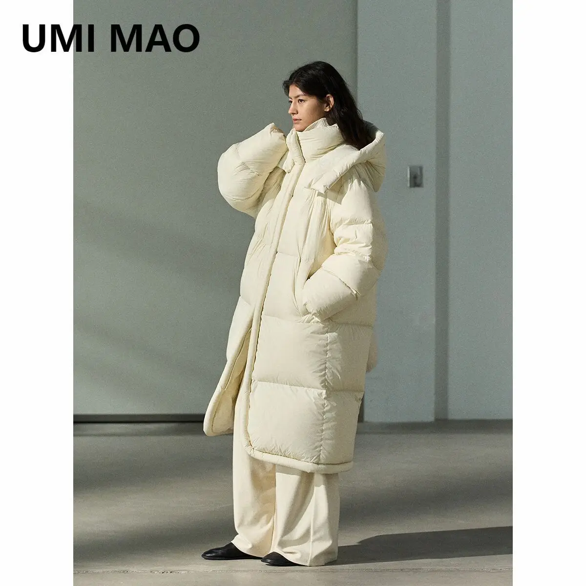 UMI MAO Down Jacket Thick 400g Lightweight Hooded Stand Collar New 90 White Duck Down Jacket Snow Windproof Warm Long Coat