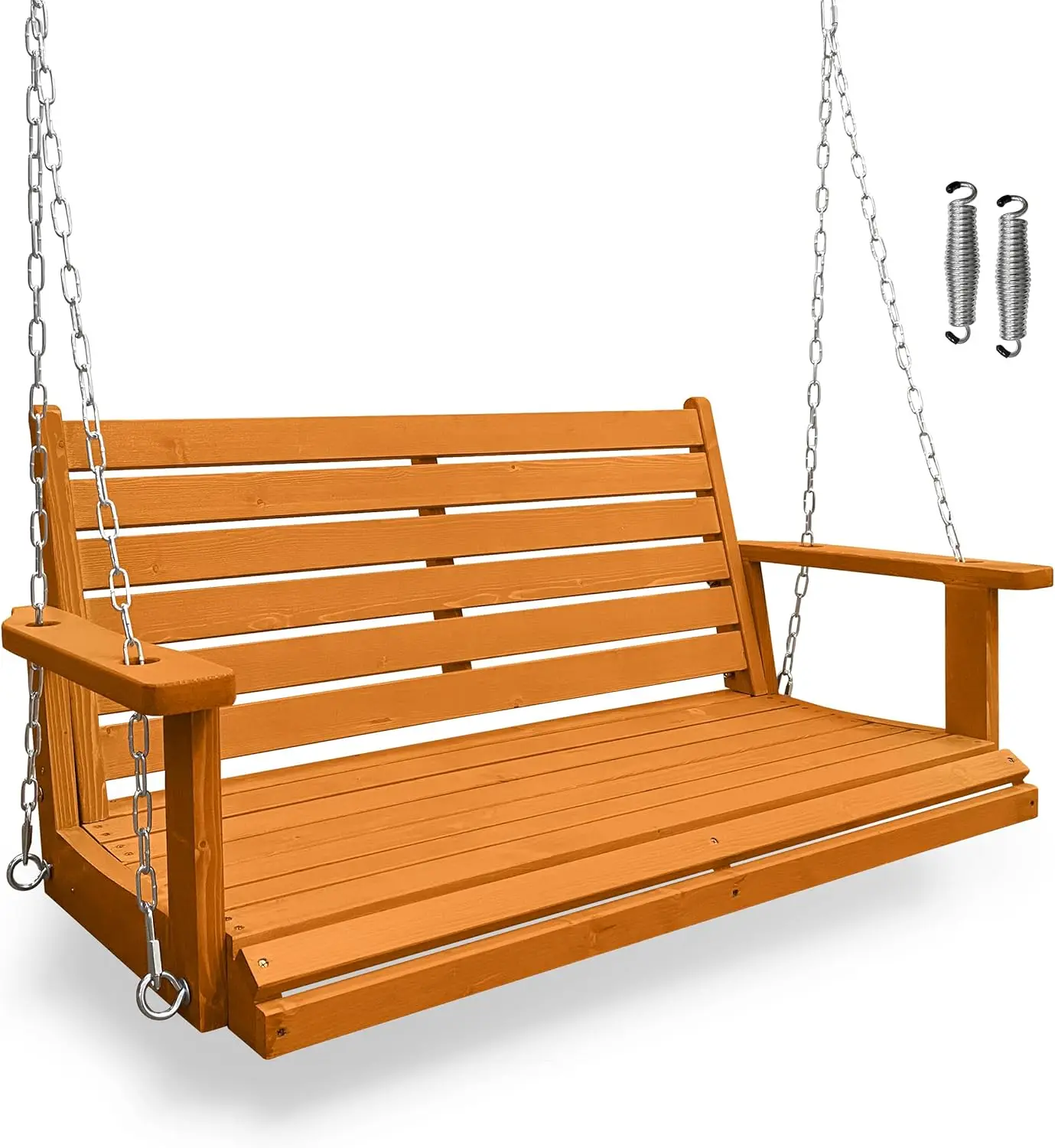 

Porch Swing, Ergonomic Seat, Bench Swing with Hanging Chains and 7mm Springs, Heavy Duty 880 LBS, for Outdoor Patio Garde