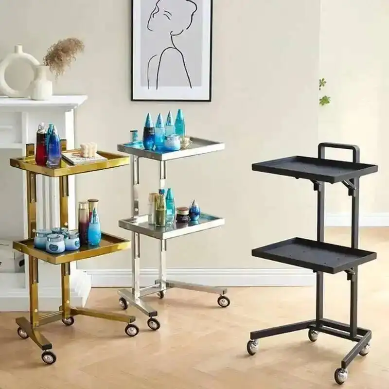 

Light Steel Salon Trolleys Simple Luxury Stainless Salon Furniture Beauty Salon Folding Tool Cart Japanese Home Rack with Wheels