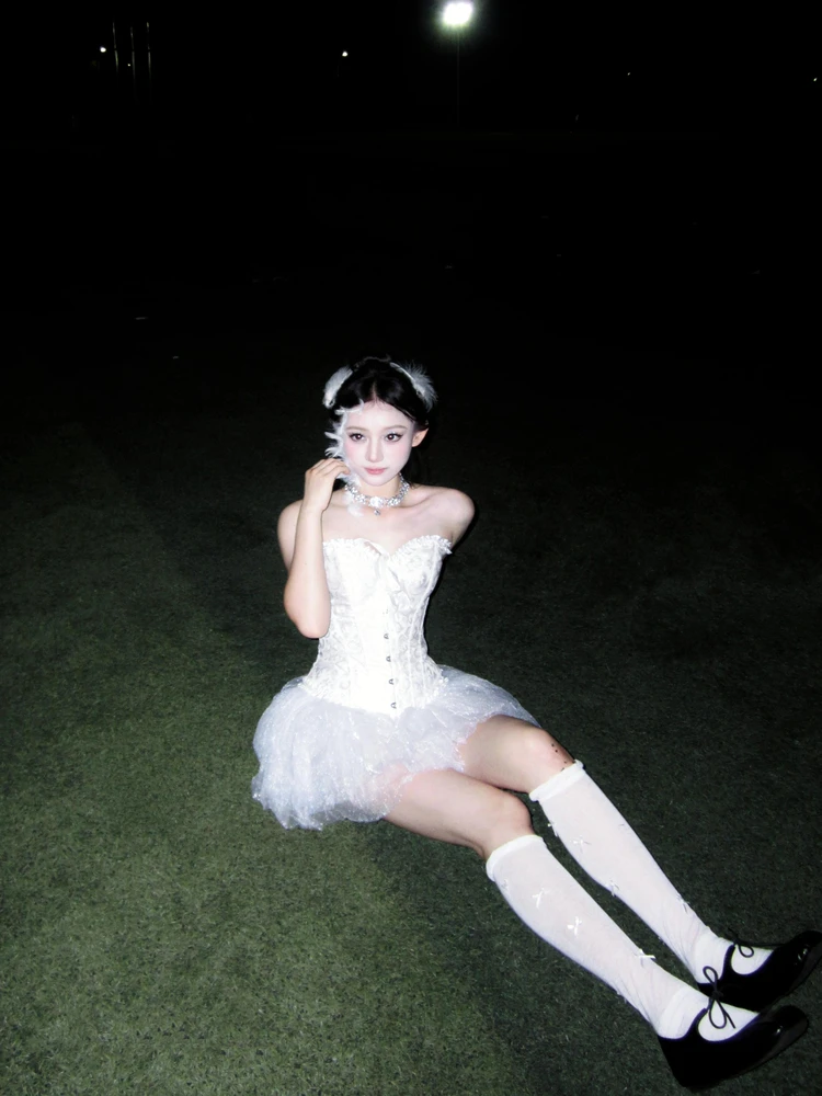 Sexy Devil Angel Cisas Cosplay Outfit Crop Top Gonna stretta in vita Set Costume da performance sul palco da donna Full Size