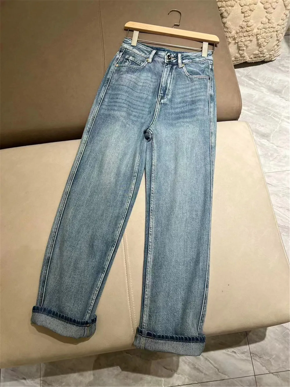 2024 Women\'s Casual Jeans High Waist Straight Denim Trousers Spring Summer