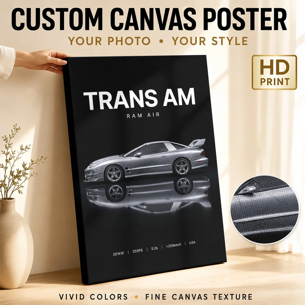 Classic Sleek American Trans Am Ram Air Framed Canvas Print Poster Customized Photo Gallery Style Canvas Wall Art Garage Decor