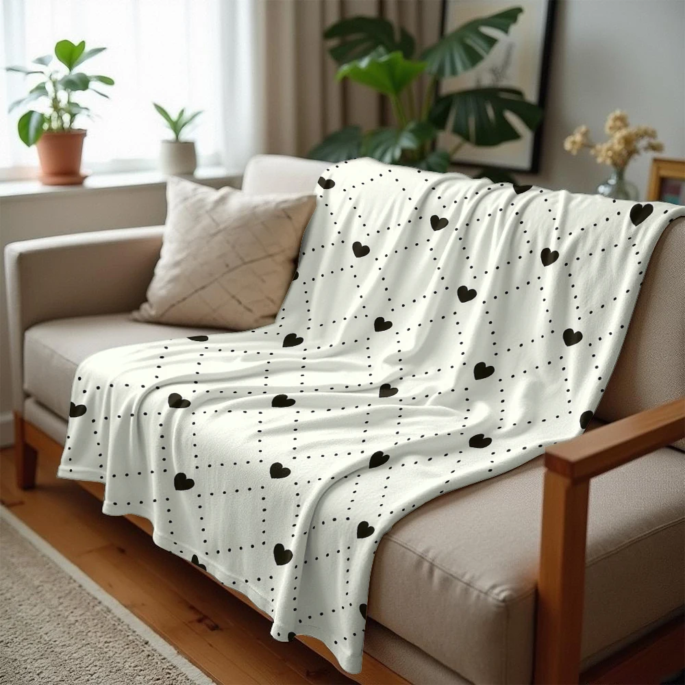 Cream Argyle Black Heart Ultra Soft Sherpa Fleece Blanket Fluffy Warm Halloween Cozy Throw for Sofa Couch Bedroom All season