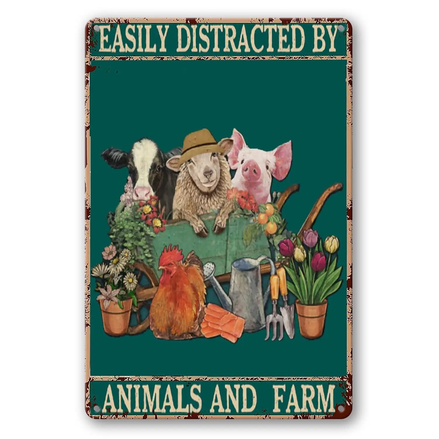 WEIMEILD Easily Distracted Animal and Farm, Vintage Metal Sign Wall Home Shop Bar Cafe Farm Store 8 x 12inch(Tin-36)