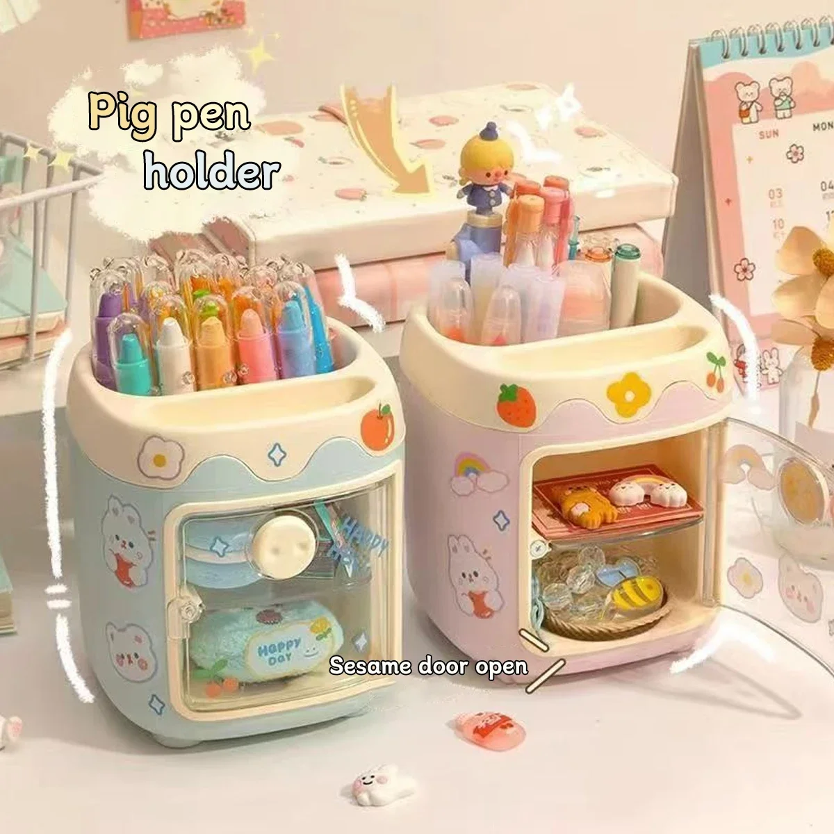 Cartoon Creative Pen Holder Cute Multi Grid Pencil Bag Nordic Pen Holder Back To School Pencil Case Student Office Stationery