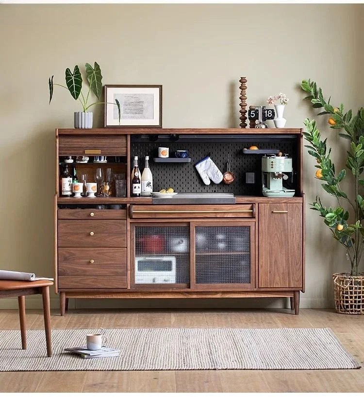 Nordic simple solid wood black walnut side locker, multi-layer storage simple kitchen multi-functional split