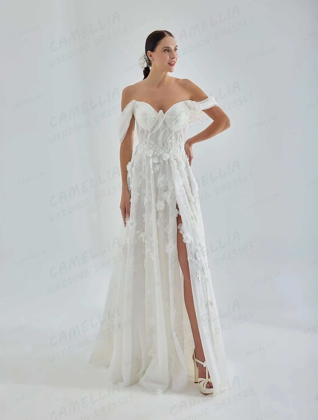 

Simple Appliques Wedding Dresses Elegant Side Split Women's A Line Bridal Gowns Sleeveless Tulle Vestidos De Novia Customized