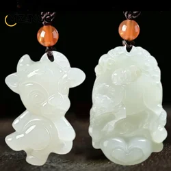 Natural Hotan White Jade Zodiac Pendant Rat Ox Dragon Tiger Fashion Charm Male and Female Necklace Mascot