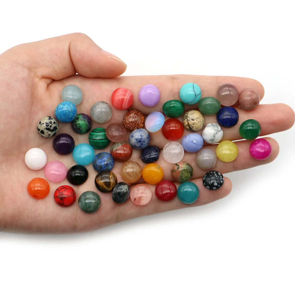 

Simple and Exquisite Natural Stone Polished Round Crystal Jade Loose Cabochon Beads DIY Necklace Earring Jewelry Accessories