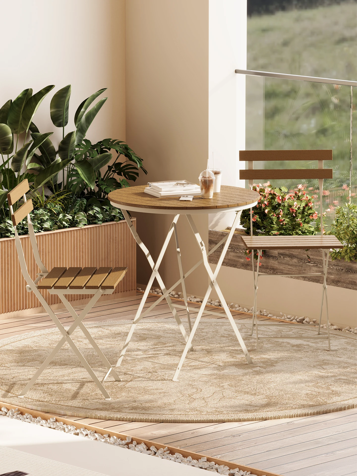 Wrought Iron Foldable Chair Table Set For Outdoor Use For Small Courtyards Gardens Coffee Tables Milk Tea Shop Entrances