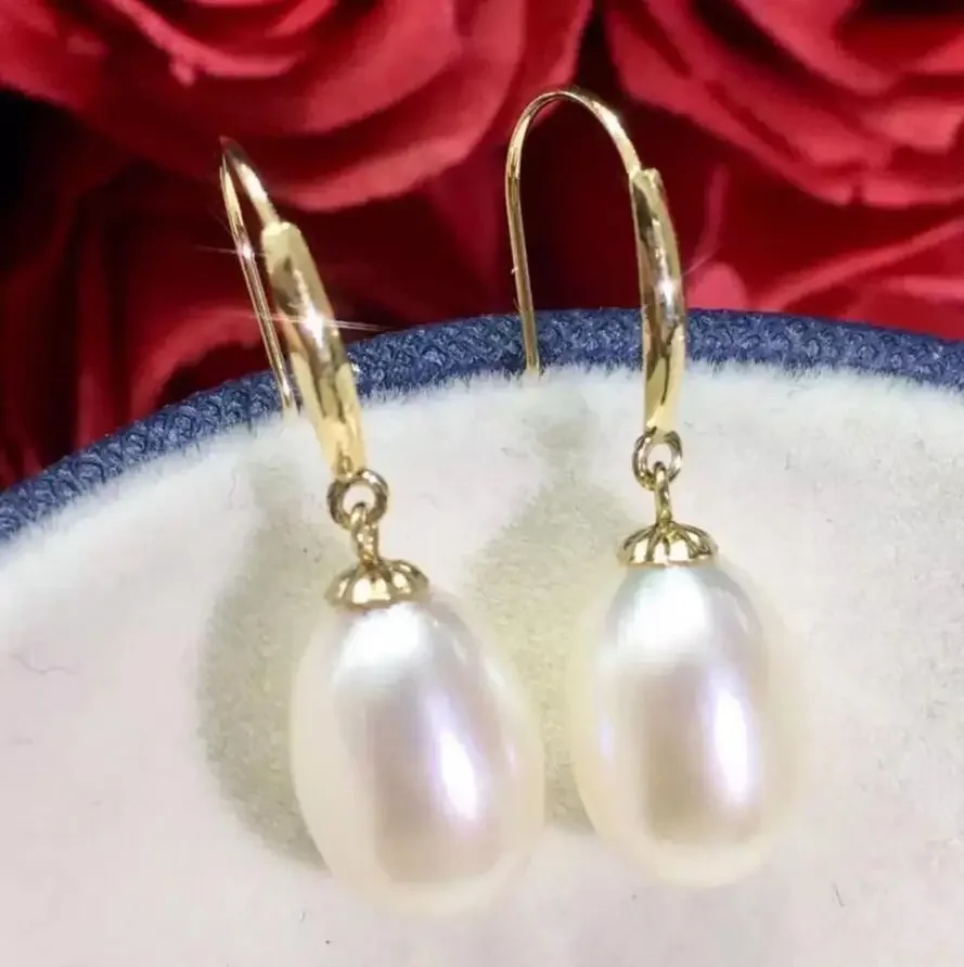 

gorgeous pair of 11-12mm baroque south sea white earring 14K gem