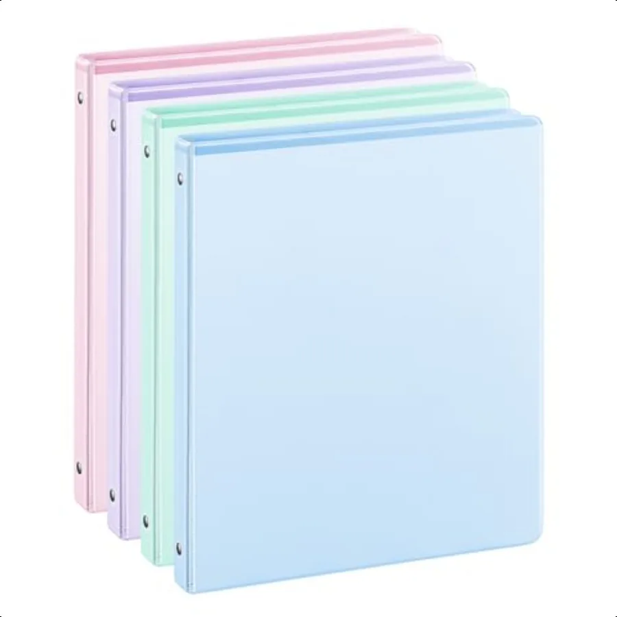 

Папка с 3 кольцами 0,5 дюйма и карманами, емкость 100 листов, 1 2-дюймовая папка подходит для 11 x 8,5 размеров с буквами США, ассорти, 4 пастельных цвета, идеально подходит