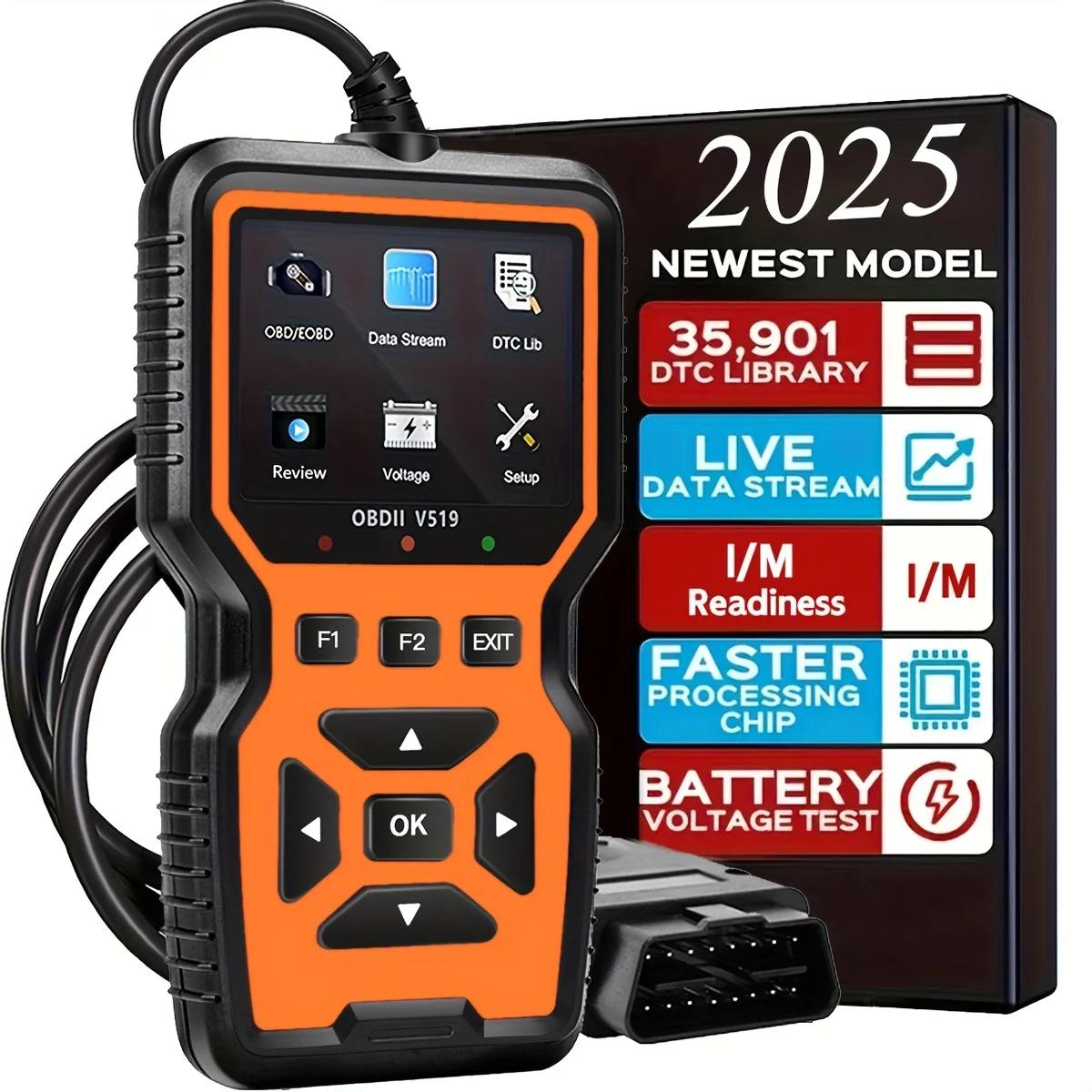 Professioneel OBD2-diagnosetool voor reparatie van zware voertuigen - Codelezer/Resetter, ondersteunt realtime gegevensstroom, geen batterij nodig, compatibel met voertuigen vanaf 1996 (OBDII/EOBD,