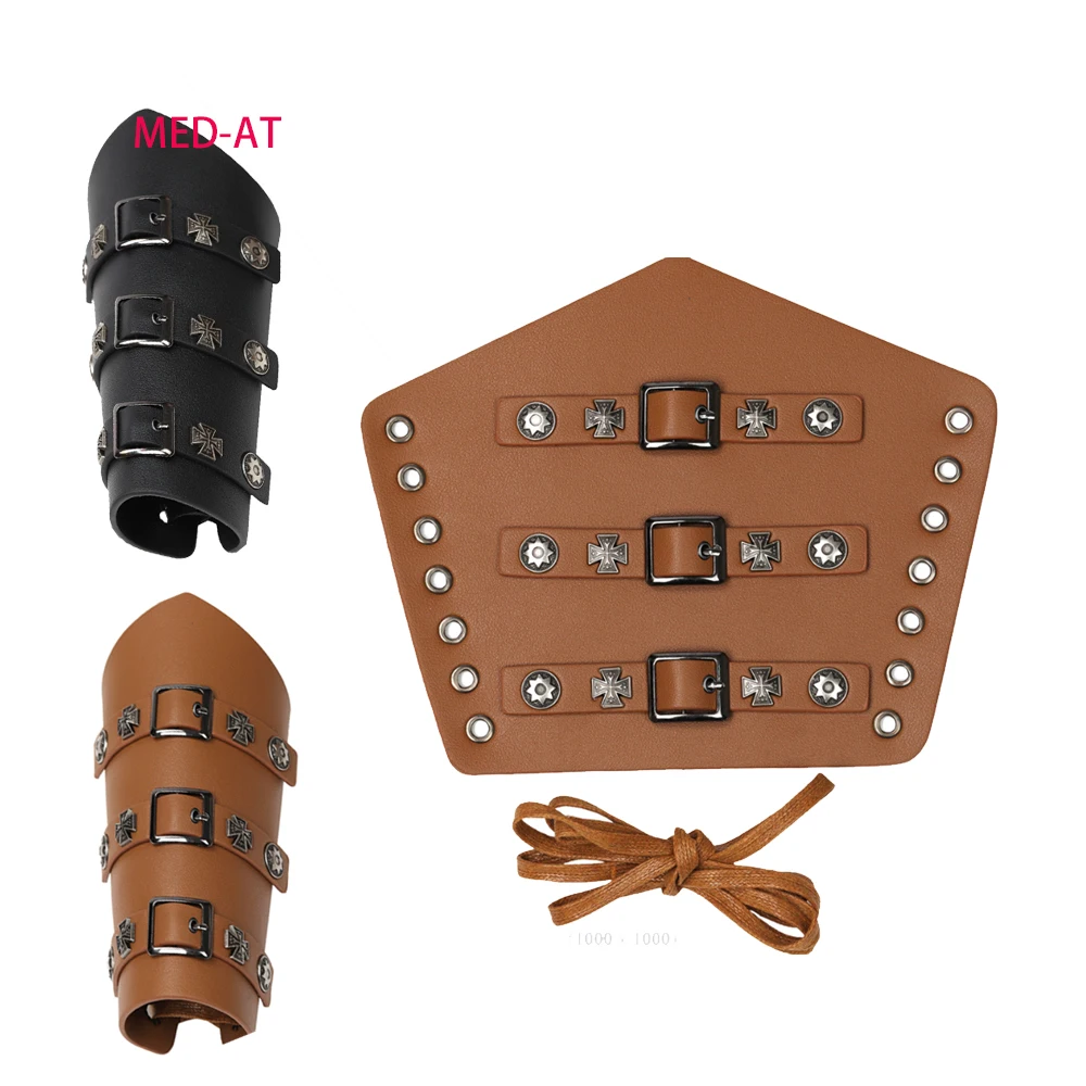 Adult Unisex PU Wristband Knights Templar Gauntlet Medieval Warrior Pirate Rivet Bracers Gloves Cosplay Costume Props Steampunk