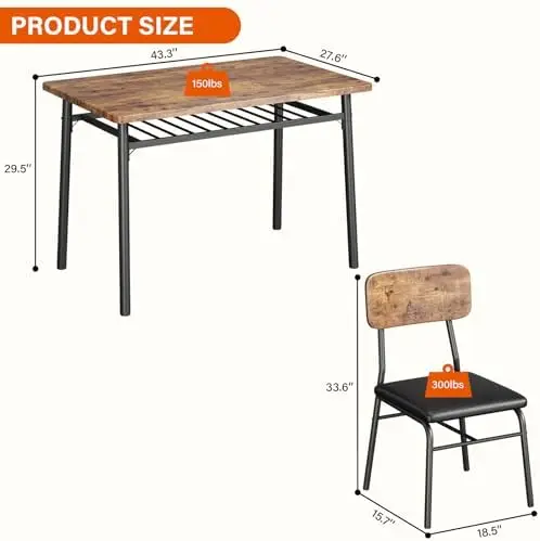 5-Piece Dining Set for 4 with Built-In Storage Rack