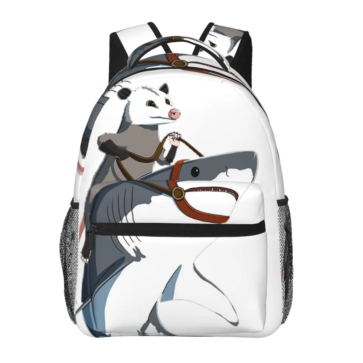 Opossum Rides Shark Backpacks Boys Girls Bookbag Students School Bags Cartoon Travel Rucksack Shoulder Bag Large Capacity