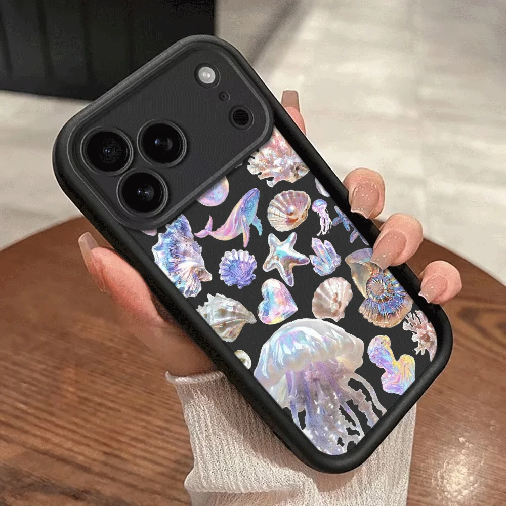 Laser-beleuchtete Quallen-Handyhülle mit Trageschlaufe für iPhone 14 15 16 17ProMax 15 14 13 Pro Plus Stoßfeste Matte Silikonhülle – Detail 6