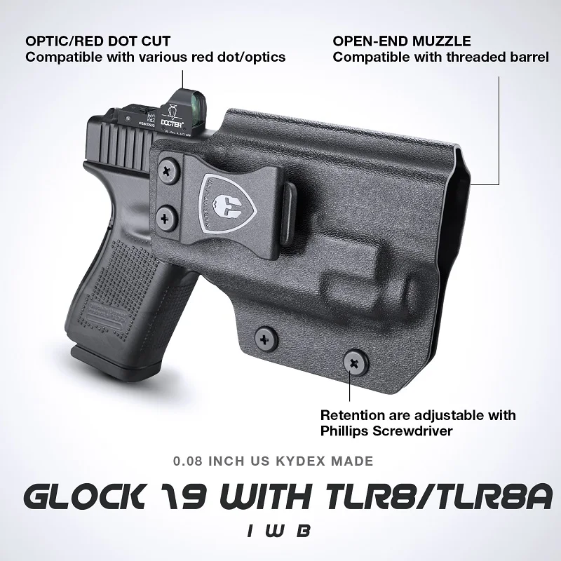 G17/G19+TLR-8 / TLR-8A Holster IWB Kydex Holster Optic Cut Fit: G17/G19/G44/G45 (GEN 1-5)&G23/32 (Gen 3-4)+TLR-8/TLR-8A