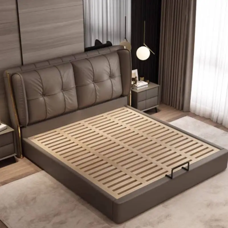European Modern Bed Double Decoration Elegant Wooden Luxury Double Bed Frame Adults Storage Cama Matrimonial Furniture For Home