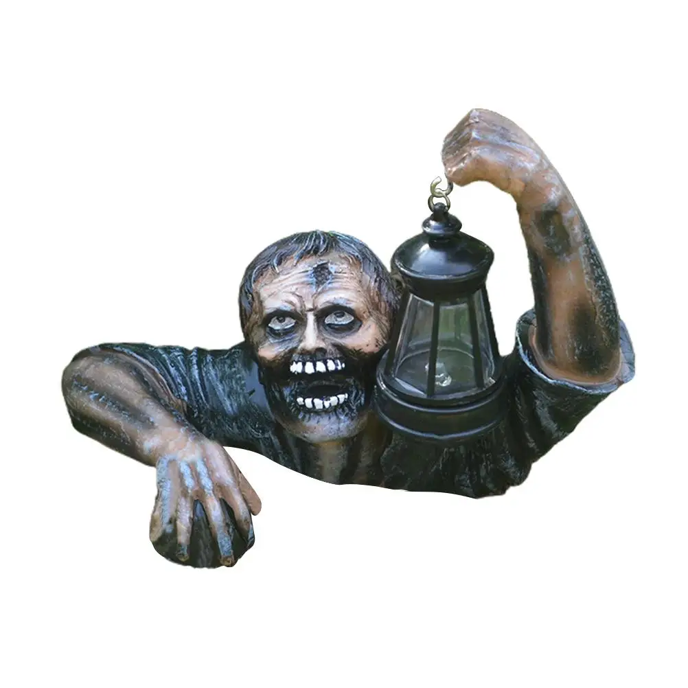 Zombie with Led Lantern Resin Zombie Garden Statues Horror Movie Garden Gnomes Statue for Outdoor Garden Patio Yard Lawn