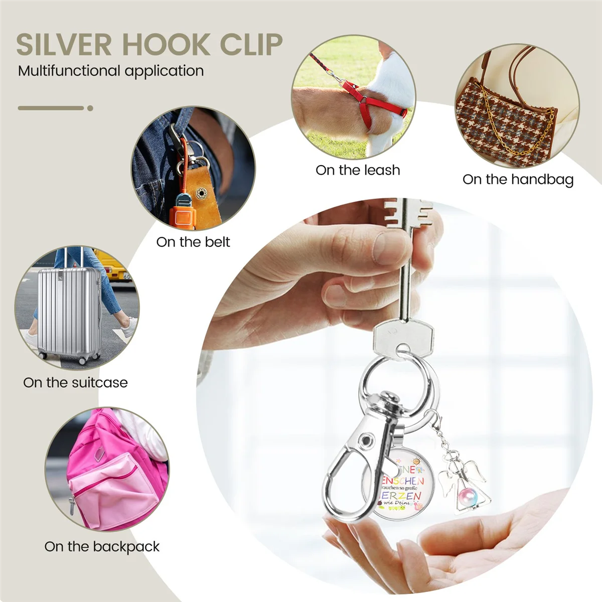 50 قطعة من مشابك الحبل الدوارة من ABQR، خطاف معدني دوار، مشبك مخلب جراد البحر فضي