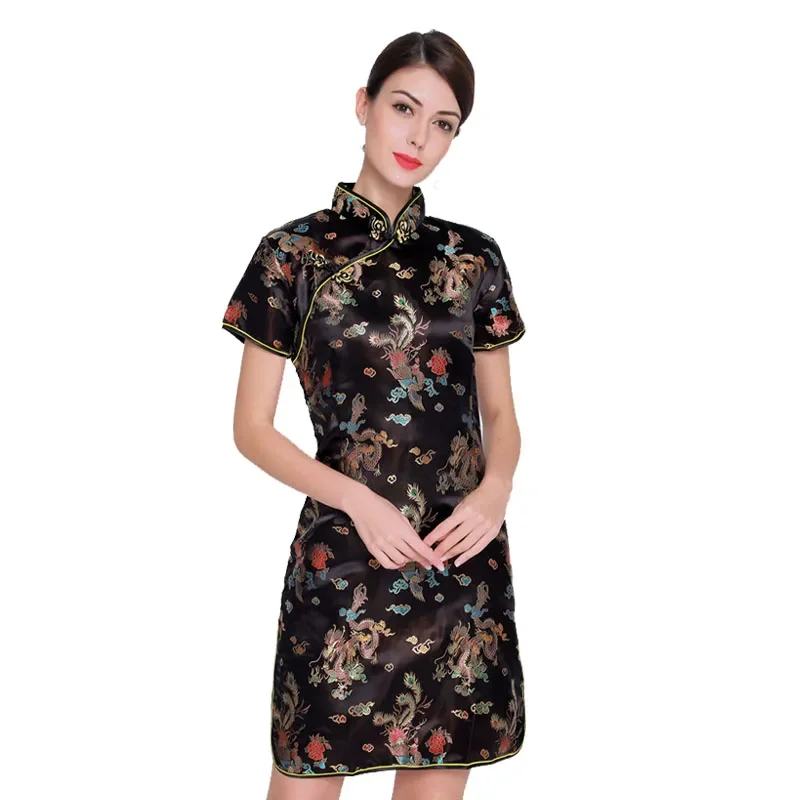 

Vintage Dragon&Phoenix Qipao Elegant Women Oversize Cheongsam 3XL 4XL 5XL 6XL Mandarin Collar Sexy Mini Chinese Dress Vestidos