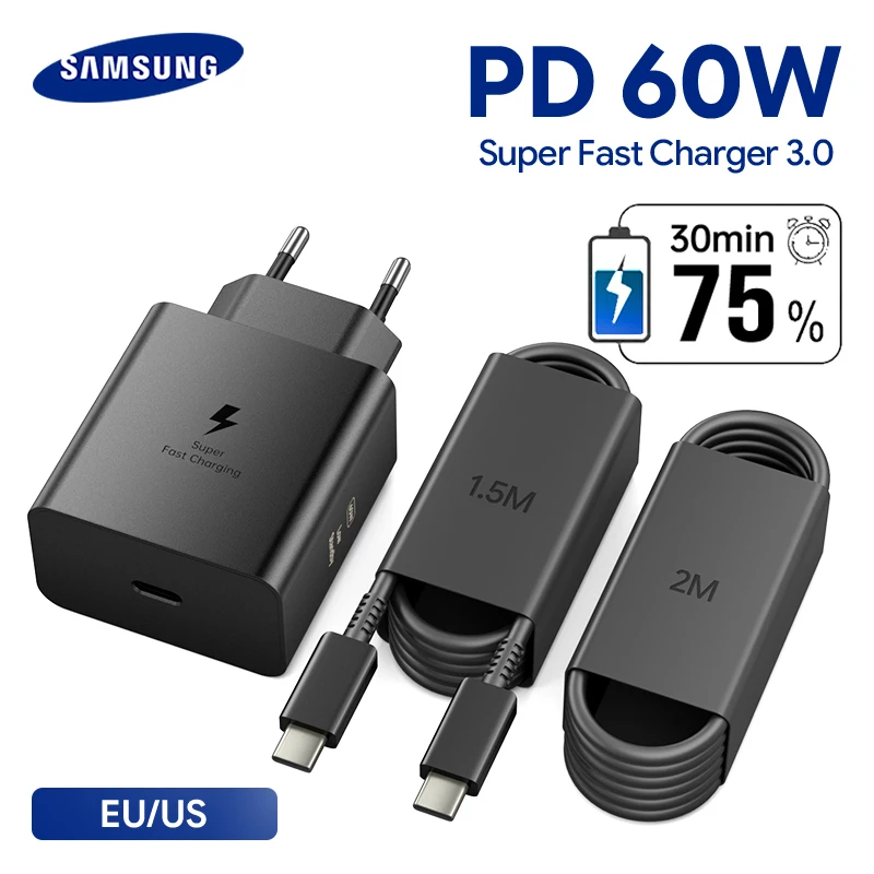 Original Samsung 60W PD Charger Super Fast Charger Type C Galaxy S26 S25 S24 S23 S22 Ultra Plus A16 A55 Tab S10 FE for iphone 17
